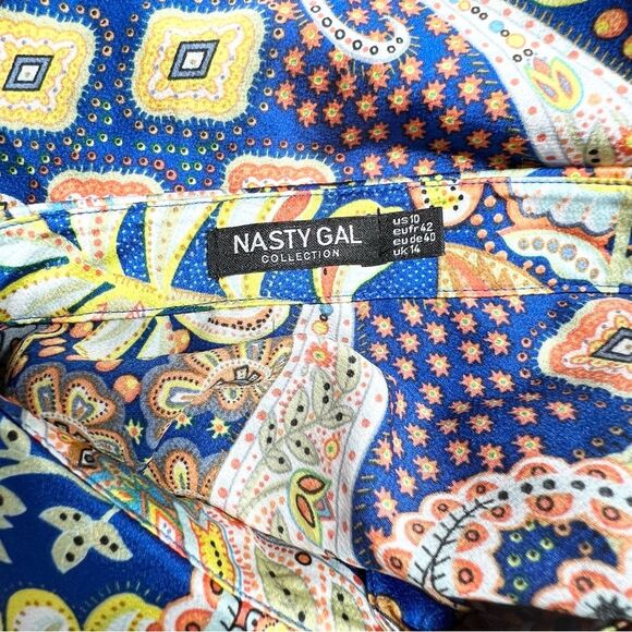 Nasty Gal Paisley Print Oversized Button Down Shirt Cobalt US 10 - Picture 9 of 12